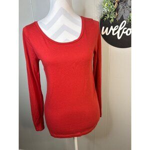Ann Taylor Loft Red Long Sleeve Scoop Neck Top Small